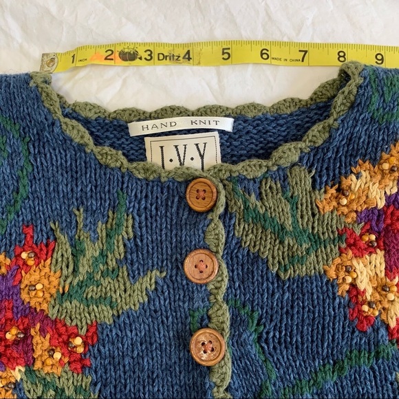 Hand Knit Ivy Vintage Embellished Tunic Sweater, grandma core, cottagecore, M - Picture 12 of 16